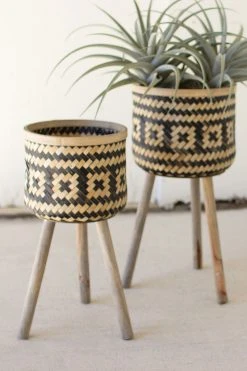 Kalalou Bamboo Planter Stand Set