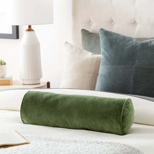 Surya Cotton Velvet Bolster Pillow In Green All Pillows 4 Surya Cotton Velvet Bolster Pillow In Green All Pillows