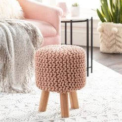 Surya Knit Pink Stool