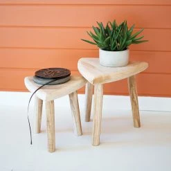 Kalalou Hand Carved Wooden Stool Set All Stools, Poufs + Side Tables