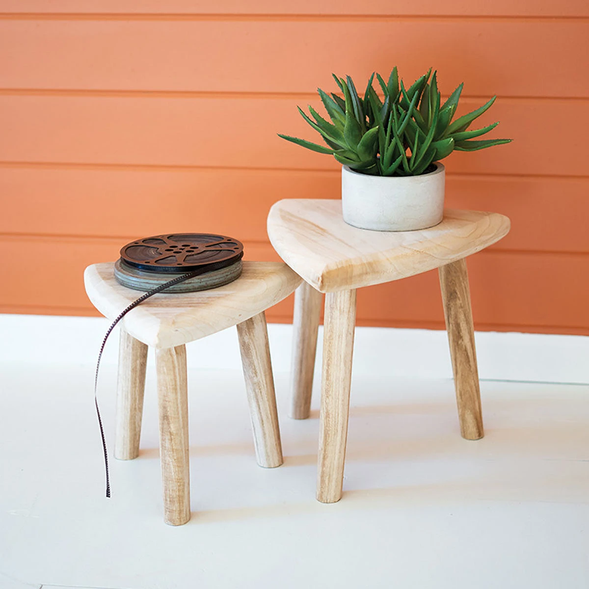 Kalalou Hand Carved Wooden Stool Set All Stools, Poufs + Side Tables 3 Kalalou Hand Carved Wooden Stool Set All Stools, Poufs + Side Tables